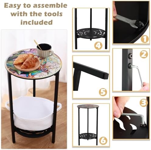 2-Tier Metal Round Side Table Black Accent Coffee Tables Small Space Corner - Image 5