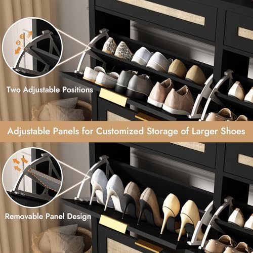 HOKYHOKY Large Rattan Shoe Storage Cabinet - Image 4