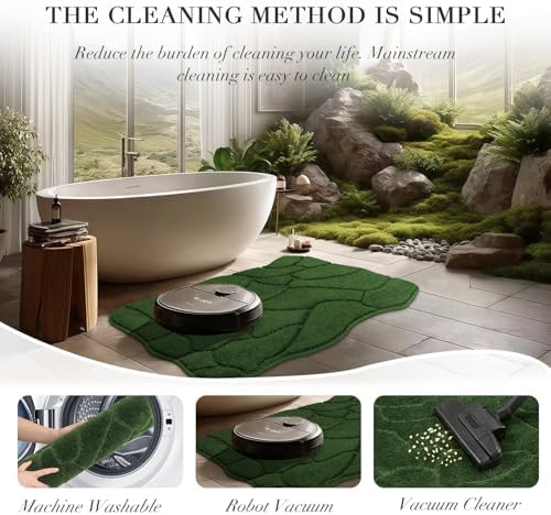 BSICPRO Large Bathroom Rugs Runner, 22x47 Scalloped Bath Mats, Forest Green - Image 5