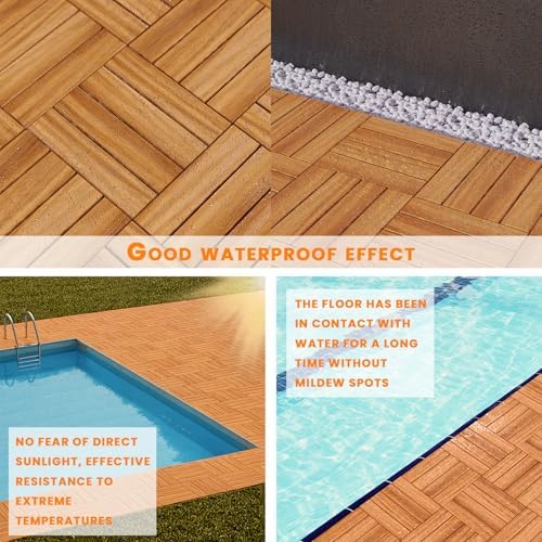 Solid Acacia Wood Interlocking Deck Tiles Snap Together Floor - Image 5