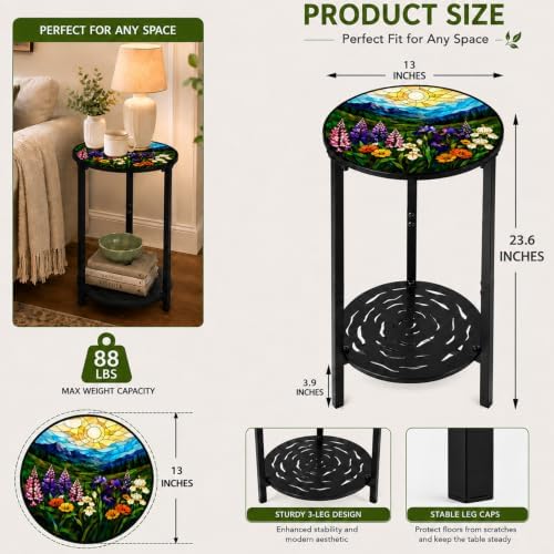 2-Tier Metal Round Side Table Accent Coffee Tables Small Space Corner Plant - Image 3