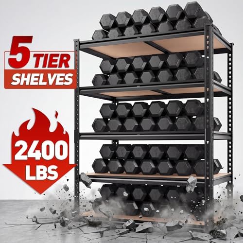REIBII 4 Pack Storage Shelves, 5 Tier Heavy Duty Metal Garage Shelving - Image 4