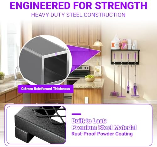 Heavy Duty Broom Holder Wall Mount, All-Metal Mop Rack - Image 7