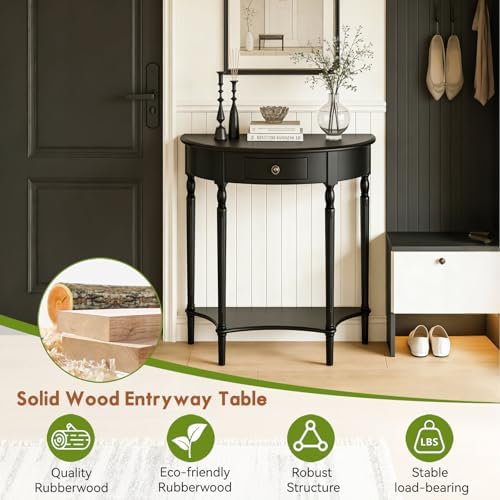 Half Moon Console Table Solid Wood Vintage Entryway Table - Image 4