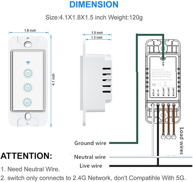 Nexete Smart Triple Light Switch, Remote Voice Control, Compatible - Image 7