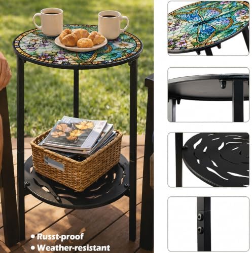 2-Tier Metal Round Side Table Accent Coffee Tables Small Space Corner Plant - Image 4