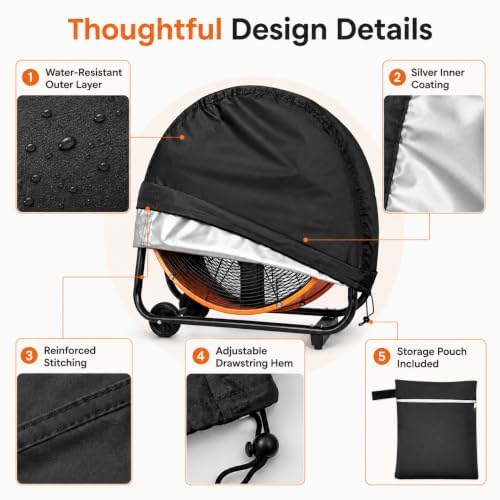 VEGARD 24 Inch Industrial Fan Cover, Waterproof Outdoor Fan Dust Cover - Image 4