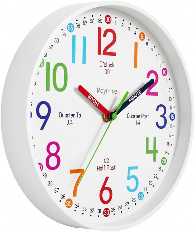 Roymnie Wall Clock 8 Inch for Kids Learning to Tell Time Easily Non Ticking - Image 4