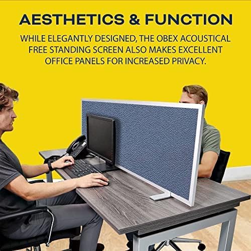 OBEX Acoustical Free Standing Privacy Screen, Cubicle Accessories Desk Privacy Panel, Desk Dividers for Office, Office Furniture Partitions Portable Sound Proof Dividers, 24" x 66", Graphite