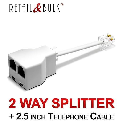 Phone Jack Splitter for Landline Telephone RJ11 6P4C 2 Way Adapter Made in USA - Image 2