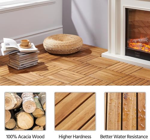 Yaheetech 54PCS Deck Tiles Acacia Wood Interlocking Outdoor Flooring - Image 5