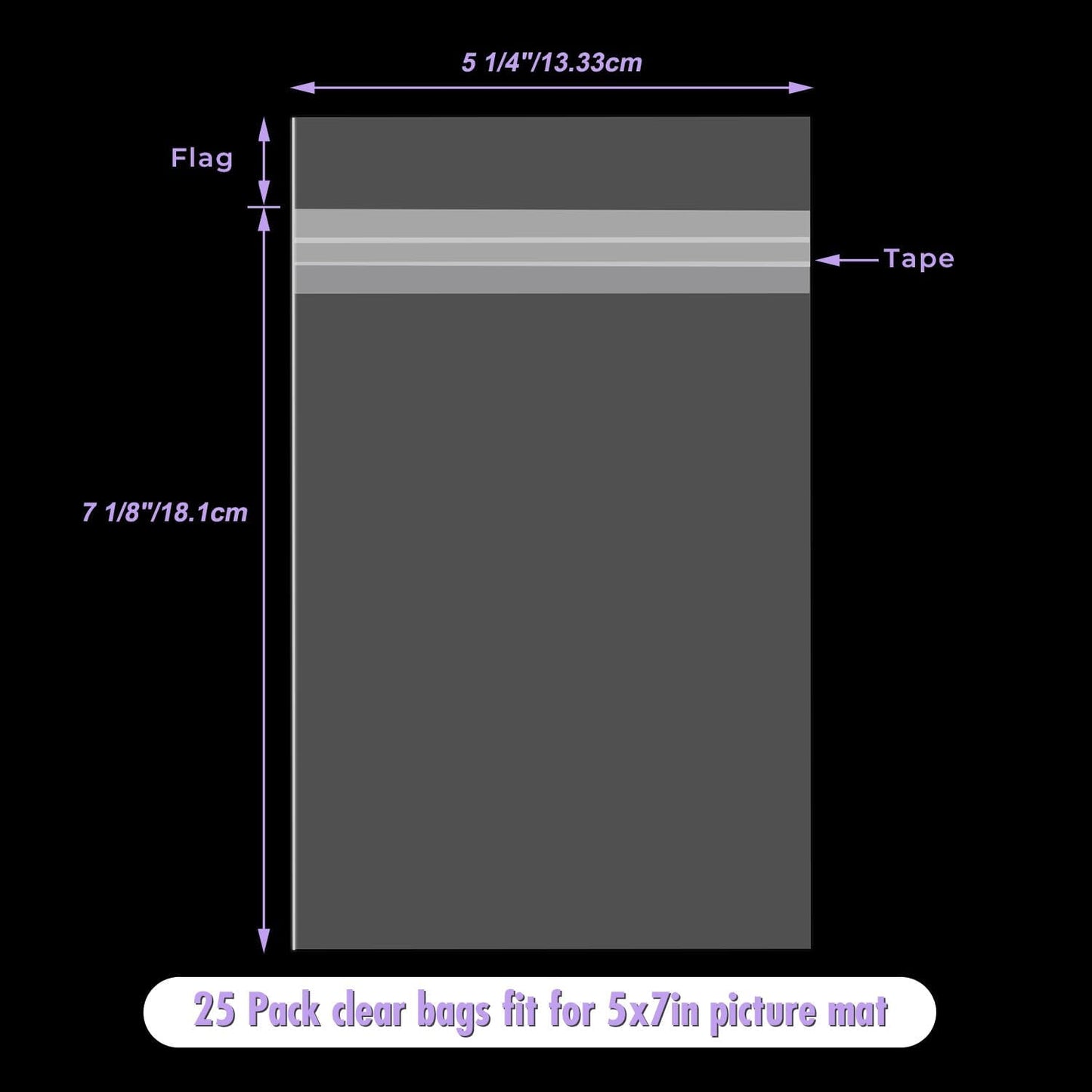 Frametory, 25 Pack 5 1/4" x 7 1/8" Acid-Free Clear Plastic Bags, Self Seal Crystal Photo Sleeves for 5X7 Art Prints, Pictures & Framing Mat Mattes