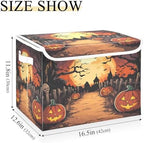 Bolaz Storage Bins with Lids and Handles, Halloween Night Pumpkin Skull Storage - Image 3
