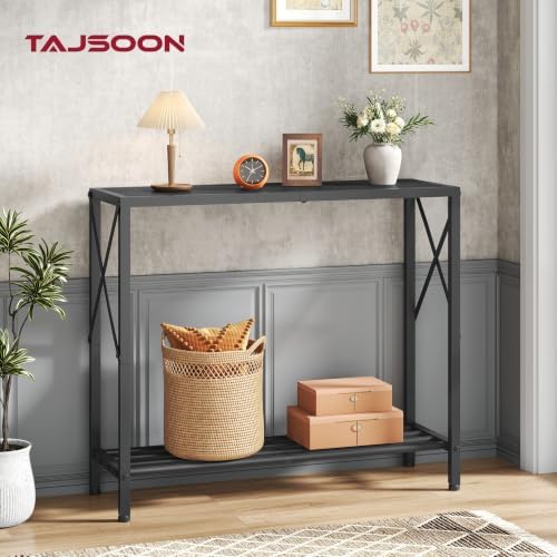 Tajsoon Console Table 28.3''L, 2 Tier Small Hallway Table Entryway Black - Image 2
