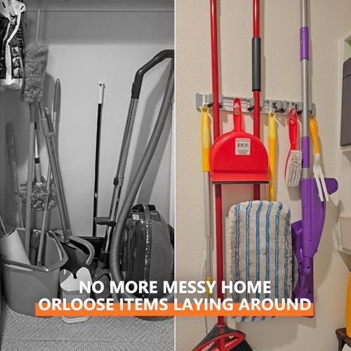 reliahom Broom Holder Wall Mount Mop Hanger Tools organizer 5Racks4Hooks - Image 4
