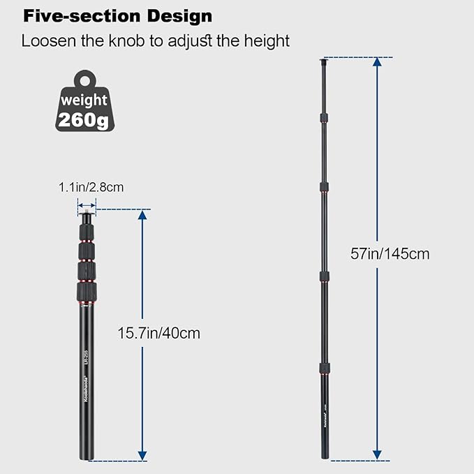 Koolehaoda 57" Aluminum Tripod Extension Centre Column Extender | 5 Section - Image 3