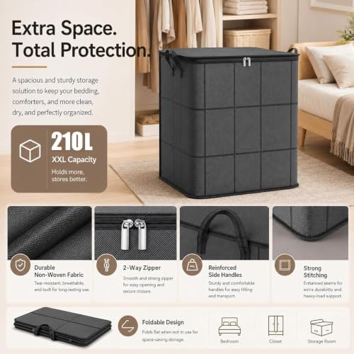 210L Spacious Moving Storage Bin, Large Zippered Fabric Organizer - Image 3