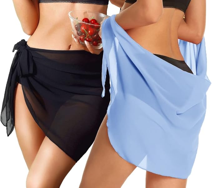 CHICGAL 2 Pieces Women Beach Sarong Bathing Suit Wrap Skirt Sheer Bikini - Image 4