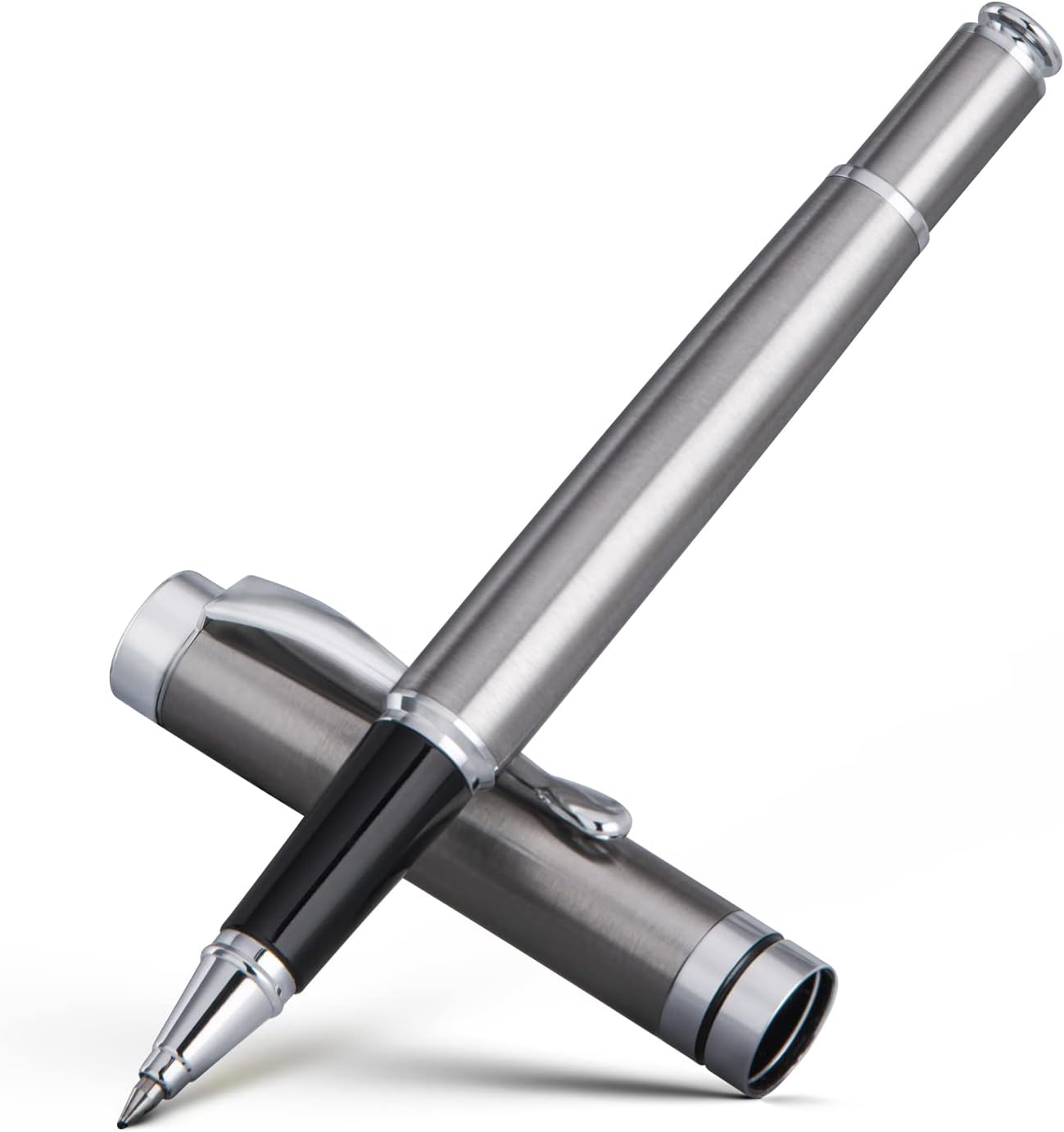 BEILUNER Silver Ballpoint Pens, Stainless Steel Body, Smooth Writing Experience, Dishwasher Safe, Gift Box with Extra Refill