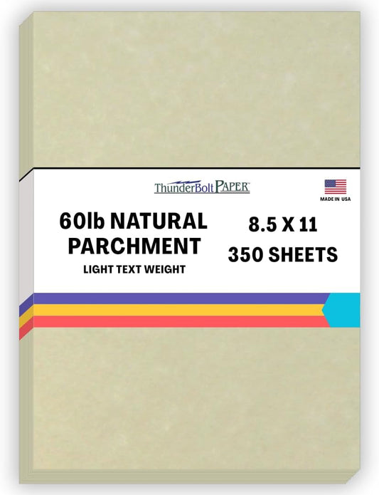 350 Natural Parchment 60# Text (=24# Bond) Paper Sheets - 8.5 X 11 Inches Standard Letter|Flyer Size - 60 Pound is Not Card Weight - Vintage Colored Old Parchment Semblance