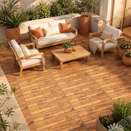 Goplus 24-Pack Acacia Wood Interlocking Deck Tiles - Image 2