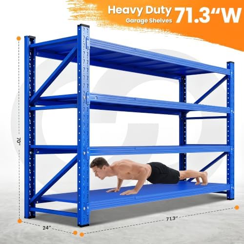 71.3” Wide Heavy Duty Metal Garage Shelving, Adjustable Storage Shelf - Image 2