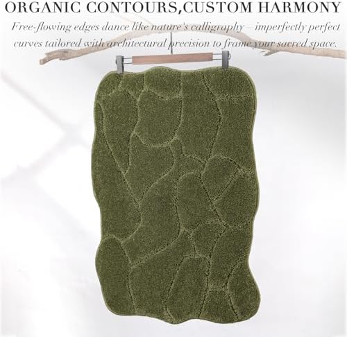 BSICPRO Bathroom Rugs, 32x20 Scalloped Bath Mats, Olive Green - Image 4