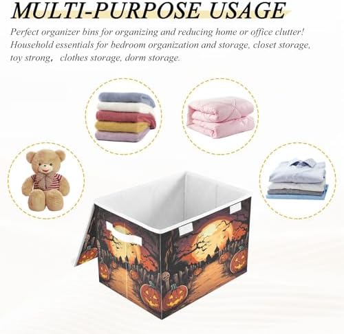 Bolaz Storage Bins with Lids and Handles, Halloween Night Pumpkin Skull Storage - Image 7