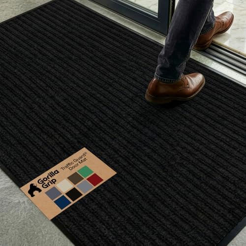 GORILLA GRIP Traffic Guard Indoor Outdoor Heavy Duty Door Mat, 72x48 Black by GorillaGrip