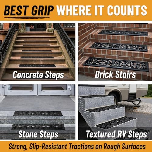 Ottomanson Outdoor Rubber Stair Treads – Scroll Lattice Heavy-Duty Non Slip - Image 4