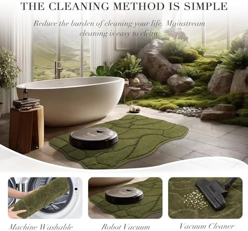 BSICPRO Large Bathroom Rugs Runner, 24x59 Scalloped Bath Mats, Olive Green - Image 5