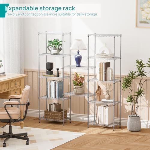 SINGAYE 6 Metal Shelves Wire Shelving Storage Shelf Adjustable Unit Pantry - Image 5