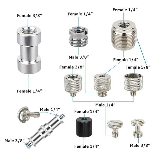 CAMVATE 30PCS Camera Screw Mount Set 1/4 to 1/4, 1/4 to 3/8, 1/4 to 5/8 - Image 2