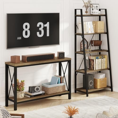 BON AUGURE Sofa Table Behind Couch, 47In Narrow Console Table, Vintage Oak - Image 6