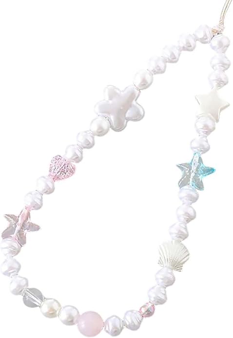 Beaded Phone Charm Lanyard Strap Girly Style Fixed Beads Pearl Lanyards by Staqlo