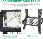 VINGLI Outdoor Side Table with Storage Wicker Patio Side Table, Tempered Glass - Image 5