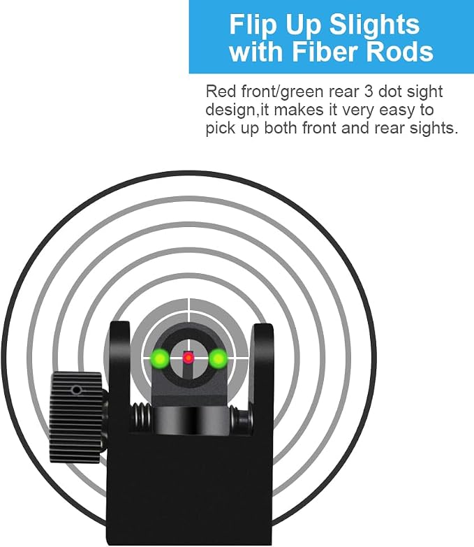 Fiber Optic Flip Up Iron Sights Picatinny Rail Mounted Front and Rear Backup - Image 6