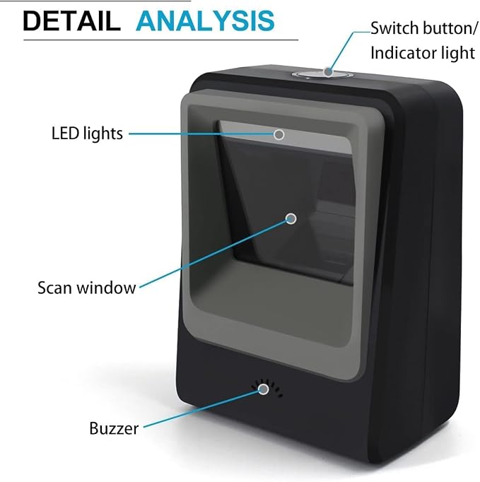 Handsfree 2D 1D Barcode Scanner, Alacrity QR Omnidirectional Desktop Bar Code - Image 6
