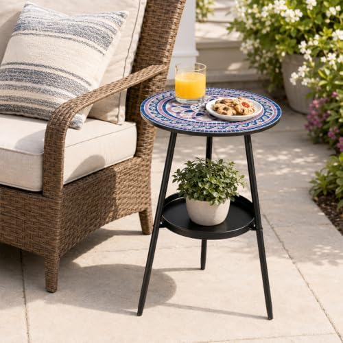 2-Tier Metal Outdoor Side Tables Set of Two 13.5" Round End Tables - Image 5
