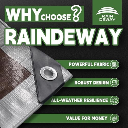 RAINDEWAY 14x14 Feet Tarps Heavy Duty Waterproof, 10Mil Multipurpose Tarp - Image 2