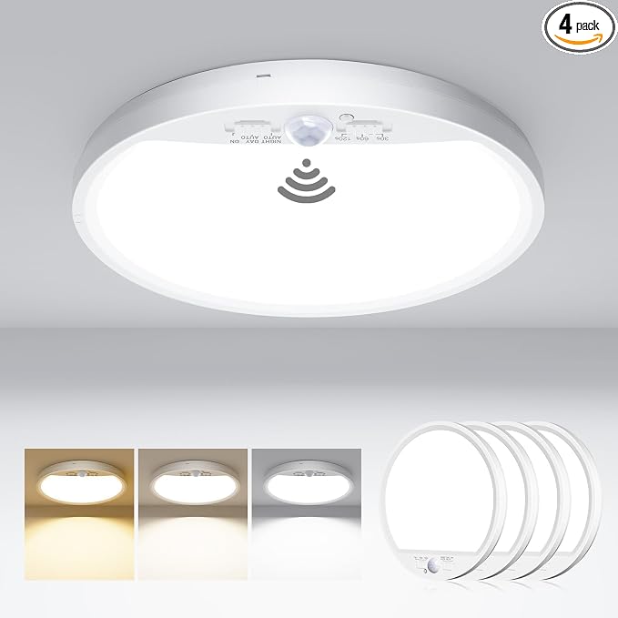 hepside 4 Pack Motion Sensor Ceiling Light Wired, 3000K/4000K/6500K LED Flush by Hepside