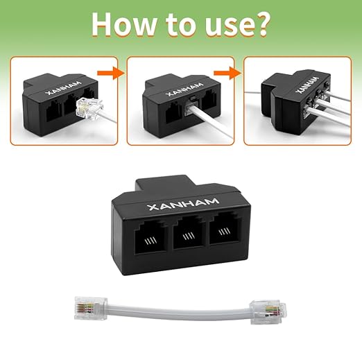 RJ11 Cable 3 Way Splitter 6P4C Connector Phone Line Cord Adapter - Image 5