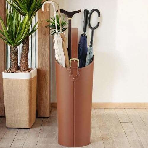 Brown Artificial Leather Tall Umbrella Holer Entryway Indoor - Image 3