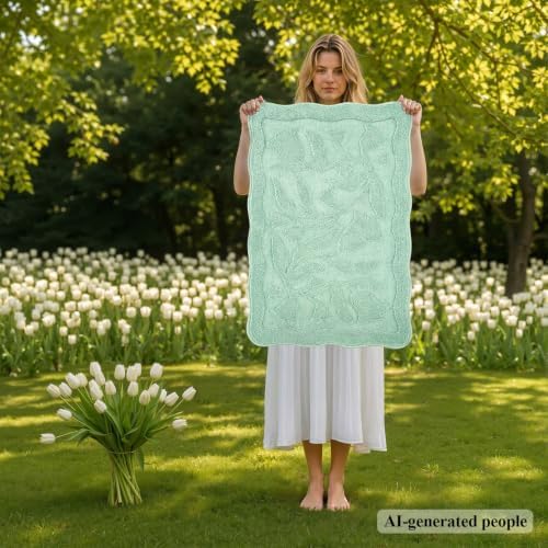 BSICPRO Mint Green Bathroom Rug, 24x36 Floral Bath Mat, French Rustic Style - Image 2