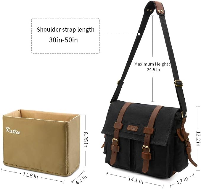 Kattee Leather Canvas Camera Bag Vintage DSLR SLR Messenger Shoulder Bag - Image 3