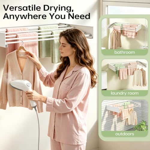 24in Wall Mounted Drying Rack Foldable Retractable 60lbs 5 Rods - Image 5