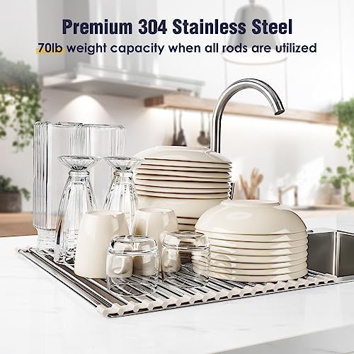 Tomorotec Roll Up Dish Drying Rack Over Sink, 304 Steel - Image 5