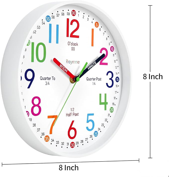 Roymnie Wall Clock 8 Inch for Kids Learning to Tell Time Easily Non Ticking - Image 5