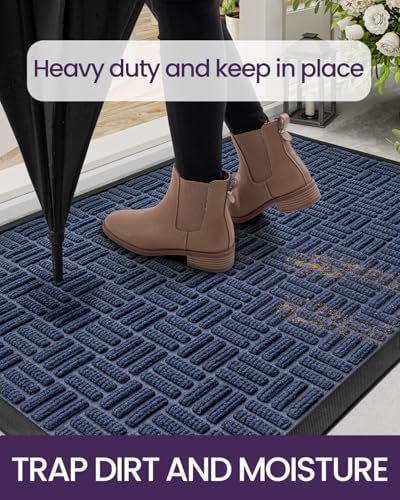 DEXI Front Door Mat Outside Entrance 24x36 Rubber Entry Doormat Maze Blue - Image 6
