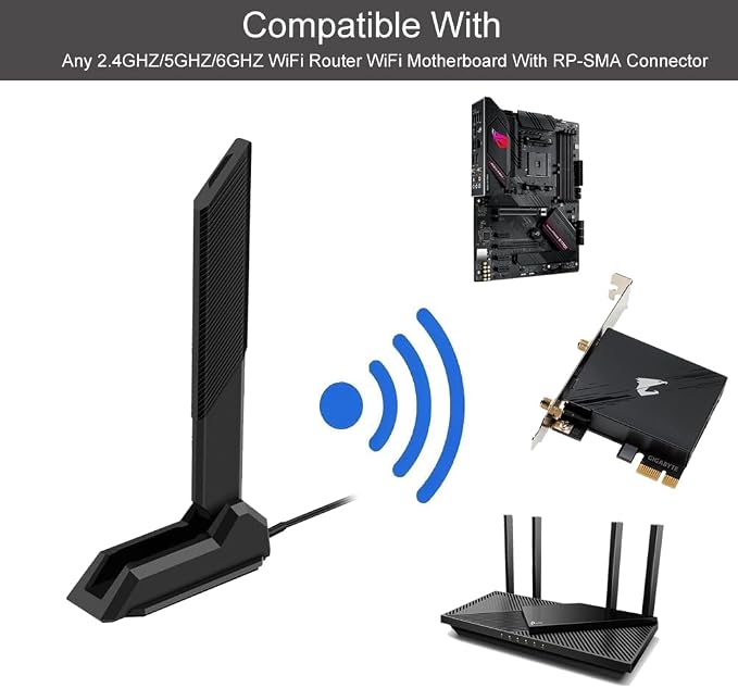 External WiFi 6 6E Tri-Band Antenna 6GHz 5.8GHz 2.4GHz Magnetic Base Antenna - Image 6